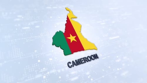 3D Animated Cameroon Map with Flag and Digital Background