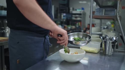 Modern Fusion Cuisine Cook Working On Professional Kitchen In Restaurant Man Serving Meal