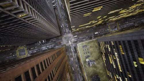 Fpv Drone Flies Over the Streets Next to Modern Skyscrapers in the Center of a Large Metropolis City