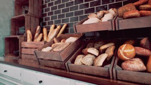 Fresh Bread on Shelves in Bakery