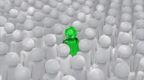 A Vibrant Green Figure Stands Out Among a Crowd of White Figures Representing Individuality