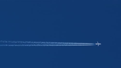 The Journey Begins Plane Flies High in the Blue Sky Leaving a White Trail Jet Airplane Flying