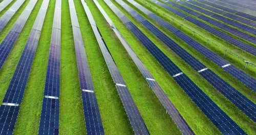 Sustainable Electrical Power Plant with Rows of Solar Photovoltaic Panels for Producing Clean