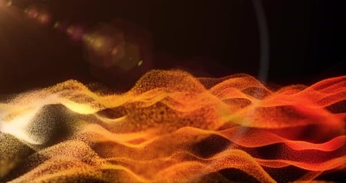 Abstract background wave of yellow futuristic hi-tech grains of sand waves dots pixel particles flyi