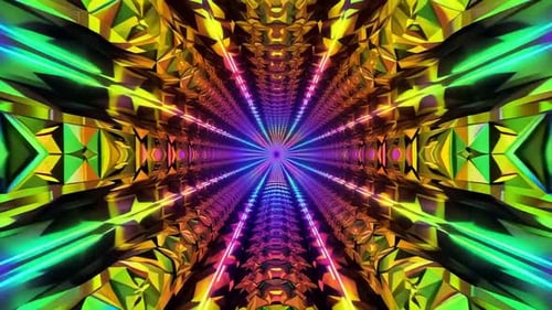 Colorful Trippy Psychedelic Low Poly Tunnel with Neon Glowin