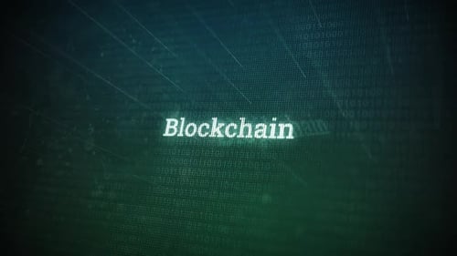 Blockchain em mensagem de tela digital em telas de computador