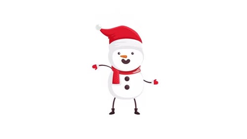 Cheerful Flat Design Snowman With Santa Hat Waving Animation