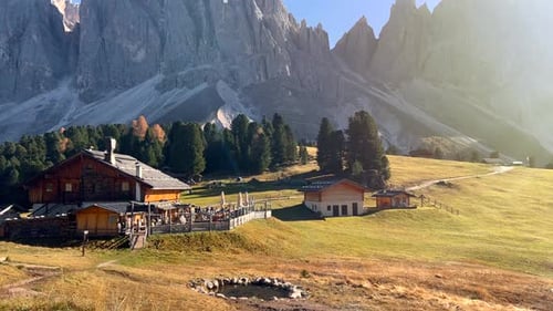 Panoramic View of Alpine Meadow Mountain Plateau in Autumn South Tyrol Italy