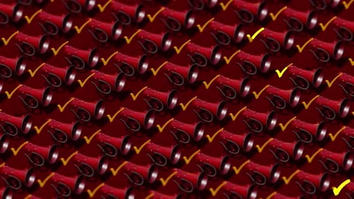 Red Megaphones and Yellow Checkmarks Dynamic Repeating Pattern
