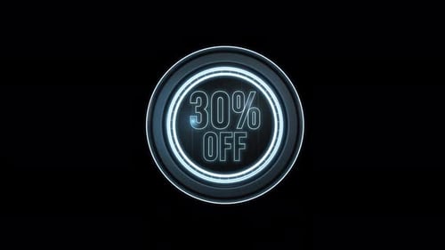 Digital Neon Sale Badge Rotating 30 Percent Off