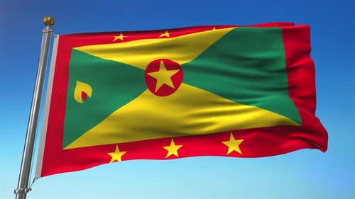 Realistic Grenada National Flag Waving in Wind Loop