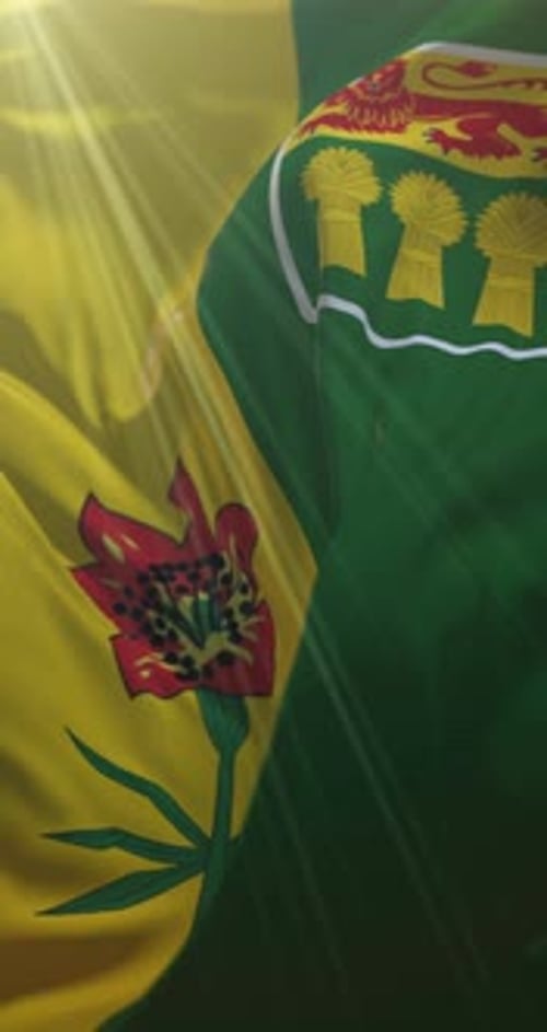 Animated Saskatchewan Provincial Flag Waving with Sunrays