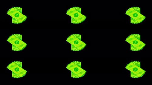 Animated Flat Design Stacks of Green Dollar Bills Loop
