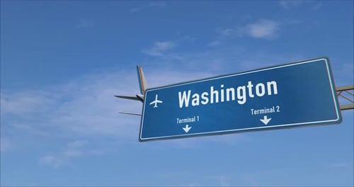Airplane landing and arrive in Washington USA