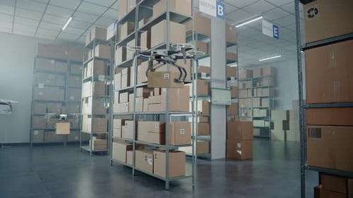 Logistik-Distributionszentrum UAV-Drohnen, die Kartons transportieren und liefern