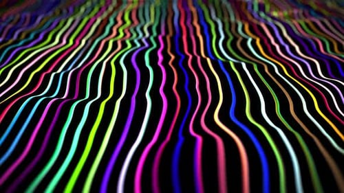 Colorful stream of bright stripes floating with waves on a black background