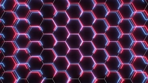 Animated Glowing Neon Hexagons Grid Background