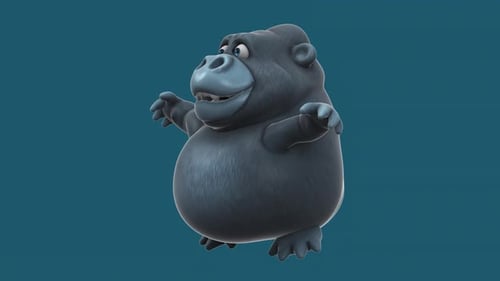 Fun 3D cartoon gorilla doing fitness (with alpha channel included)