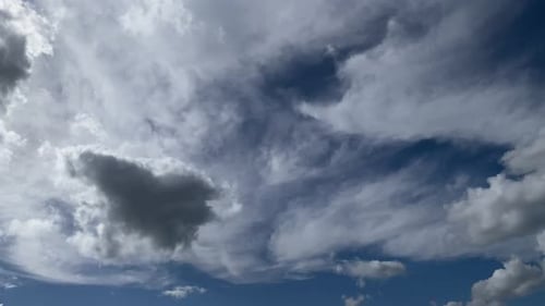 Time lapse shot of dramatic cloudscape formation against blue sky in background