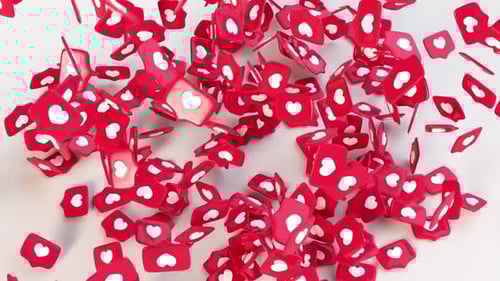 Eine Reihe roter Social-Media-Benachrichtigungen wie das Symbol in Zeitlupe. 3D-Renderanimation