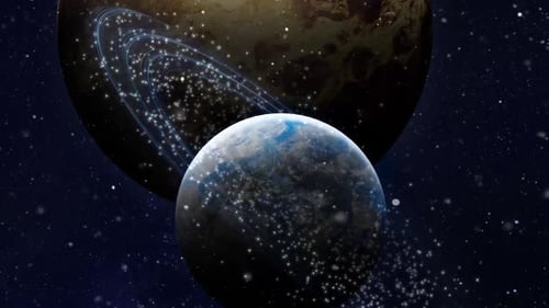 planet with circling particles