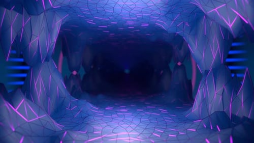 Futuristic Abstract Tunnel with Glowing Neon Geometric Lines
