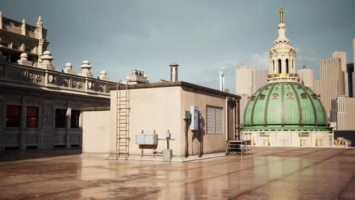 Una impresionante cúpula verde se encuentra en lo alto de un edificio en medio de los bulliciosos tejados de Nueva York