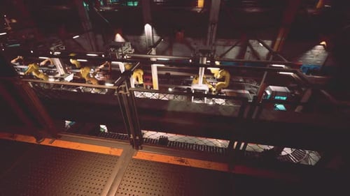 Sistema de transporte avançado em uma fábrica moderna com máquinas robóticas em funcionamento