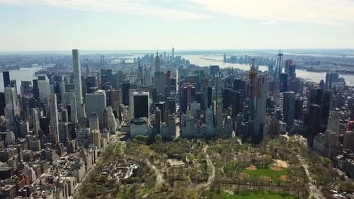 NYC Aerial view of Central park in New York City. From high to low