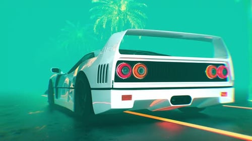 Retro Futuristic Sports Car with Neon Glow Background