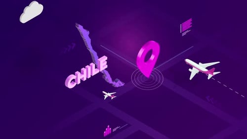 Animated Isometric Travel Map with Location Pin and Airplanes