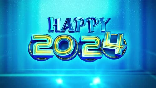 Happy New Year 2024 Glowing Neon Text Celebration