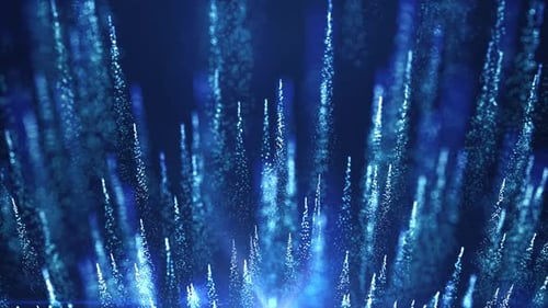Rising light of dust blue particles. Animation background for the award. Bright glowing particles