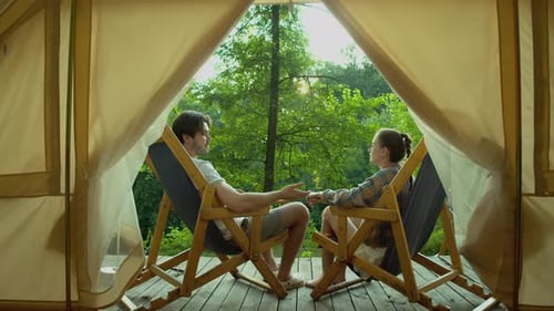 Romantic Couple Glamping in Forest Tent Together