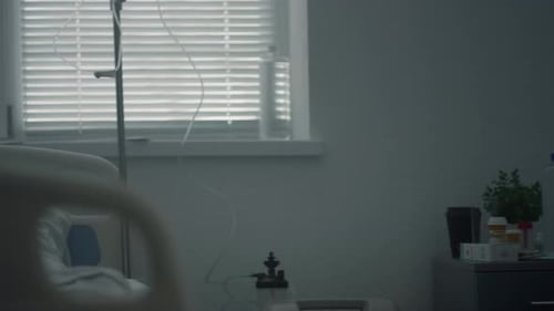 Empty Medical Room In Intensive Care Unit. Modern Equipment In Emergency Ward. Heart Rate Compute...