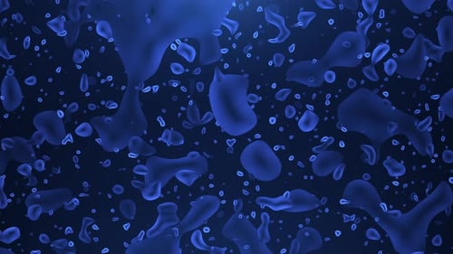 Abstract and fluid volumetric blue shapes that attract each other and transform.Blue blobs merging