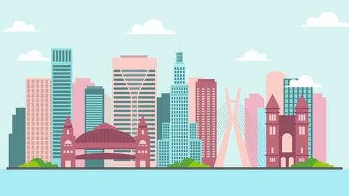 Colorful Brazil Cartoon City Skyline Background