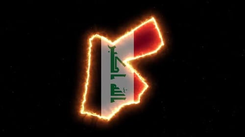 Burning Iraq Map and Flag with Fiery Outline