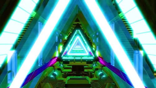 Glowing Neon Triangular Tunnel Cyber Space Loop