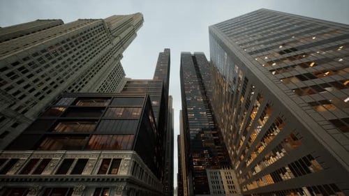 Bottom View of Modern Skyscraper in Business District