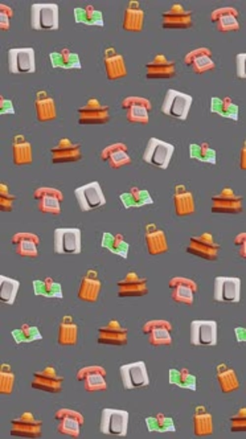 Hotel Travel Seamless Pattern 3D Render Hospitality Objects