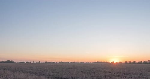 Flat Hill Meadow Timelapse at the Summer Sunrise Time Wild Nature and Rural Grass Field Sun Rays and