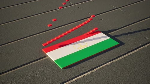 Tajikistan Flag with Red Domino Blocks 3D Animation
