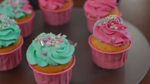Colorful Frosted Cupcakes on Display for a Party