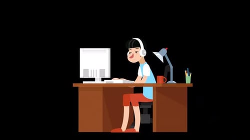 A Young Man Working as a Freelancer at Home Alpha Channel