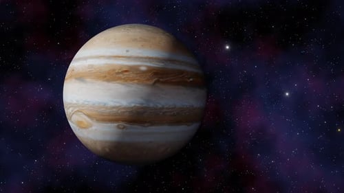 Blick auf den Planeten Jupiter aus dem Weltraum und funkelnde Sterne in der Milchstraße, 3D-Rendering. Solarenergie
