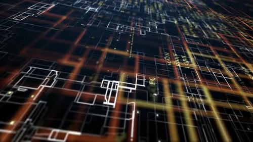 Ciberespaço digital com partículas e conexões de rede digital