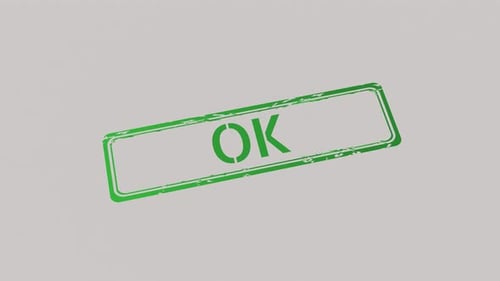 Green OK Rubber Stamp Animation with Textured Impression