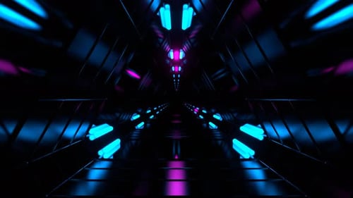 Cyan And Pink Fantasy Science Corridor With Flashing Lights Background Vj Loop I 4K