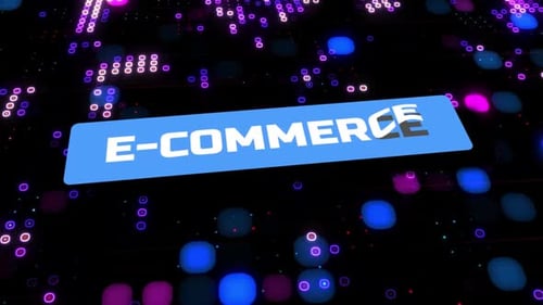 E-Commerce Digital Text with Futuristic Tech Background